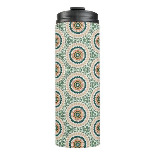 Green Orange And Blue Boho Chic Circle Pattern Thermosbecher (Vorderseite)