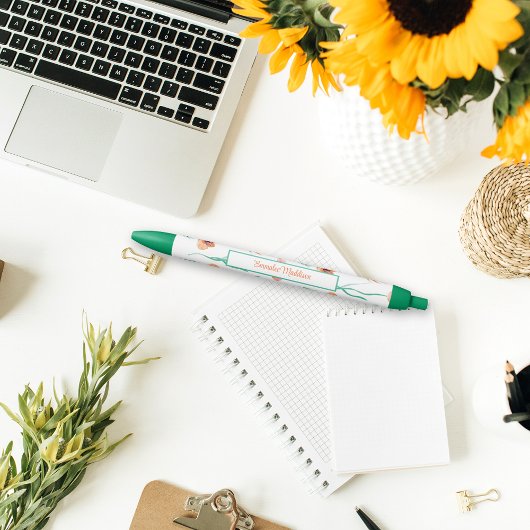 Green Orange Bohemisch Floral Ditsy Mit Monogramm Kugelschreiber