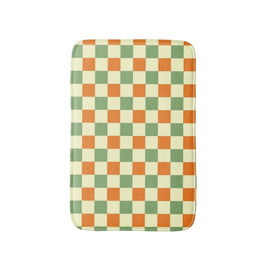 Green Orange Brown Checkered Gingham Pattern Badematte (Vorderseite Vertikal)