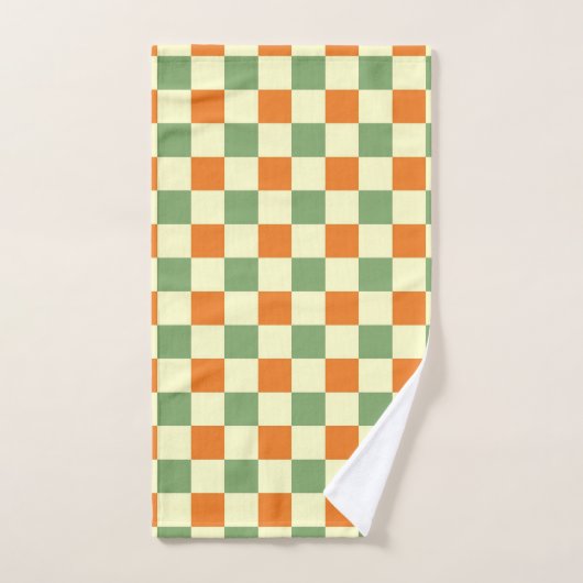 Green Orange Brown Checkered Gingham Pattern Badhandtuch Set (Handtuch)