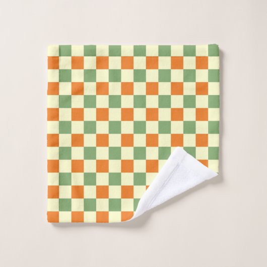 Green Orange Brown Checkered Gingham Pattern Badhandtuch Set (Waschlappen)
