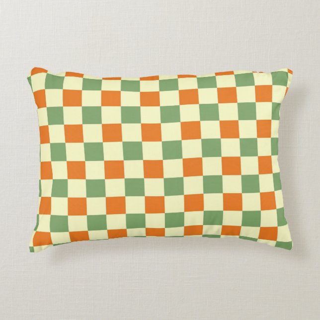 Green Orange Brown Checkered Gingham Pattern Dekokissen (Vorderseite)