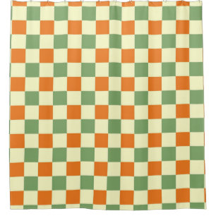 Green Orange Brown Checkered Gingham Pattern Duschvorhang