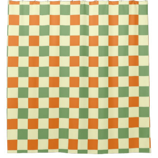 Green Orange Brown Checkered Gingham Pattern Duschvorhang