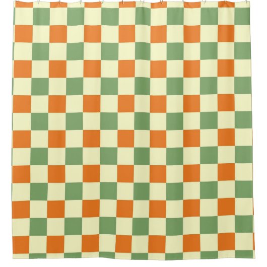 Green Orange Brown Checkered Gingham Pattern Duschvorhang (Vorderseite)