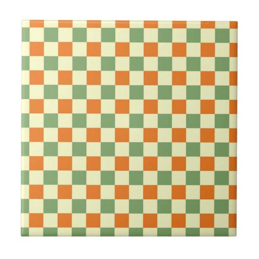 Green Orange Brown Checkered Gingham Pattern Fliese (Vorderseite)
