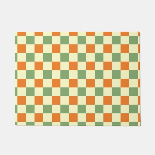 Green Orange Brown Checkered Gingham Pattern Fußmatte (Vorderseite)