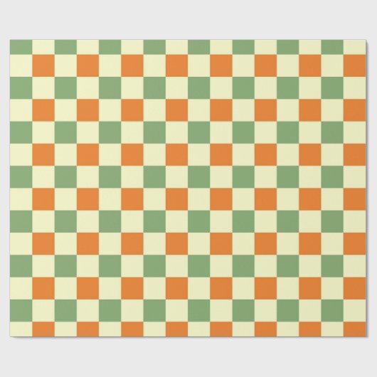 Green Orange Brown Checkered Gingham Pattern Geschenkpapier (Flach)