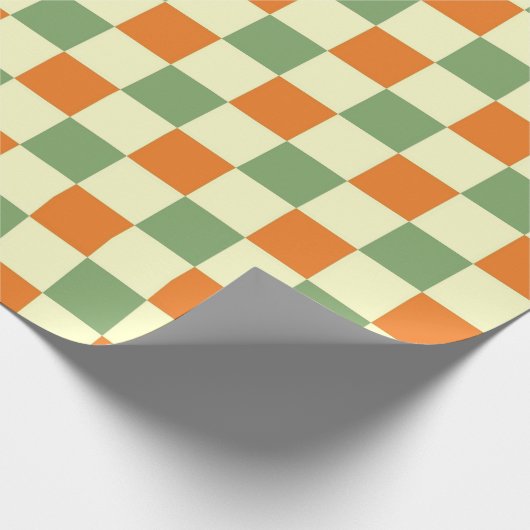 Green Orange Brown Checkered Gingham Pattern Geschenkpapier (Ecke)