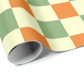 Green Orange Brown Checkered Gingham Pattern Geschenkpapier (Rolleneckpunkt)