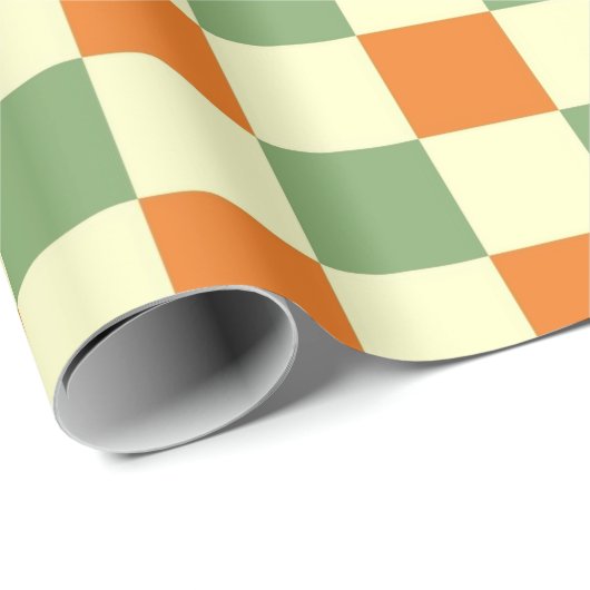 Green Orange Brown Checkered Gingham Pattern Geschenkpapier (Rolleneckpunkt)