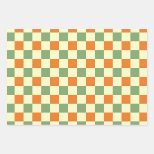 Green Orange Brown Checkered Gingham Pattern Geschenkpapier Set (Vorderseite)