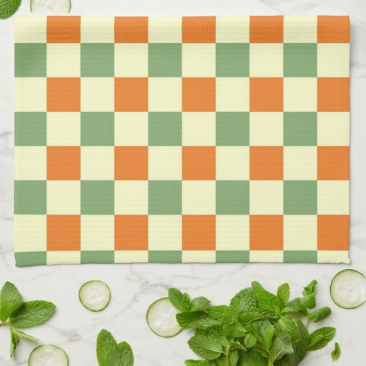 Green Orange Brown Checkered Gingham Pattern Geschirrtuch (Gefaltet)