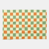 Green Orange Brown Checkered Gingham Pattern Geschirrtuch (Horizontal)