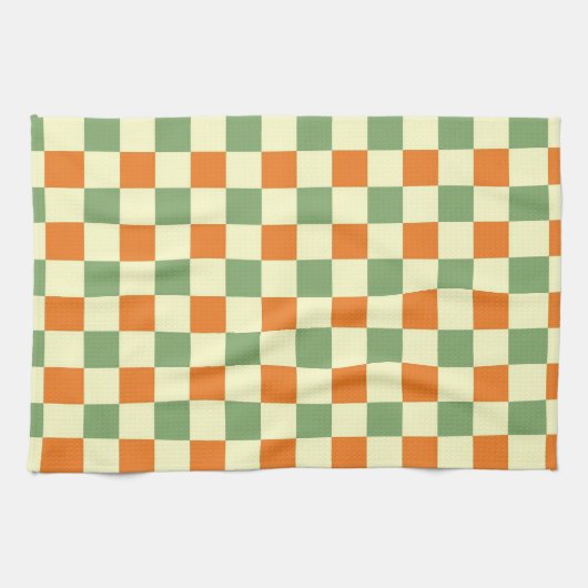 Green Orange Brown Checkered Gingham Pattern Geschirrtuch (Horizontal)