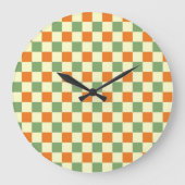 Green Orange Brown Checkered Gingham Pattern Große Wanduhr (Vorderseite)