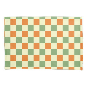 Green Orange Brown Checkered Gingham Pattern Kissenbezug