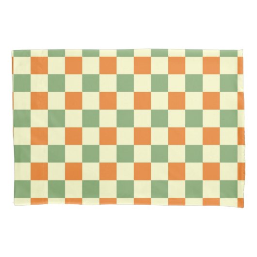 Green Orange Brown Checkered Gingham Pattern Kissenbezug (Vorderseite)