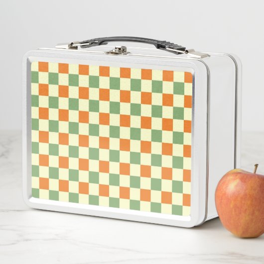 Green Orange Brown Checkered Gingham Pattern Metall Brotdose (Beispiel)