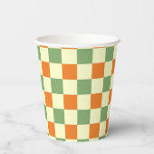 Green Orange Brown Checkered Gingham Pattern Pappbecher (Rückseite)