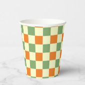 Green Orange Brown Checkered Gingham Pattern Pappbecher (Rechts)