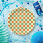Green Orange Brown Checkered Gingham Pattern Pappteller (Party)