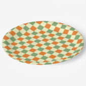 Green Orange Brown Checkered Gingham Pattern Pappteller (Schrägansicht)