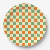 Green Orange Brown Checkered Gingham Pattern Pappteller (Vorderseite)