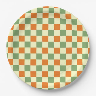 Green Orange Brown Checkered Gingham Pattern Pappteller