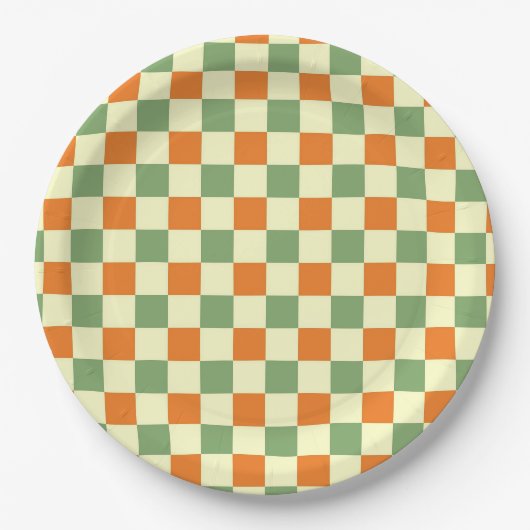 Green Orange Brown Checkered Gingham Pattern Pappteller (Vorderseite)