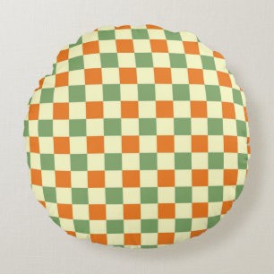 Green Orange Brown Checkered Gingham Pattern Rundes Kissen
