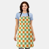 Green Orange Brown Checkered Gingham Pattern Schürze (Getragen)