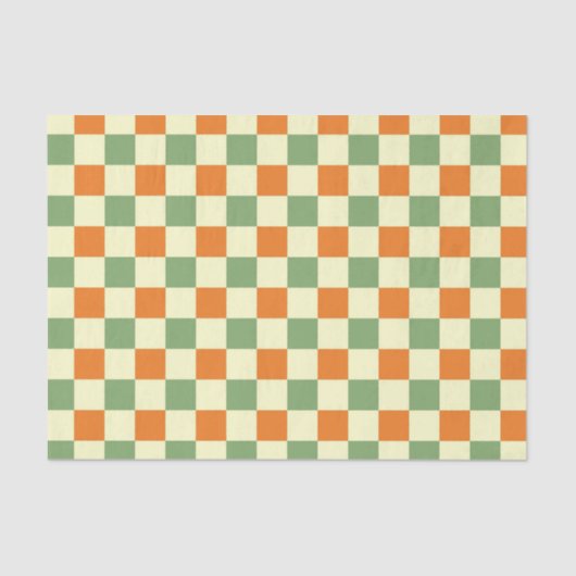 Green Orange Brown Checkered Gingham Pattern Seidenpapier (Vorderseite)