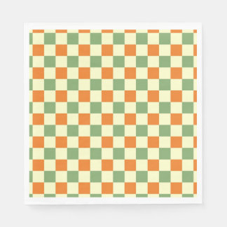 Green Orange Brown Checkered Gingham Pattern Serviette