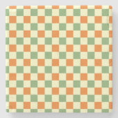 Green Orange Brown Checkered Gingham Pattern Steinuntersetzer (Vorderseite)