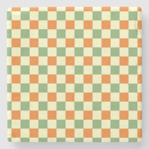 Green Orange Brown Checkered Gingham Pattern Steinuntersetzer