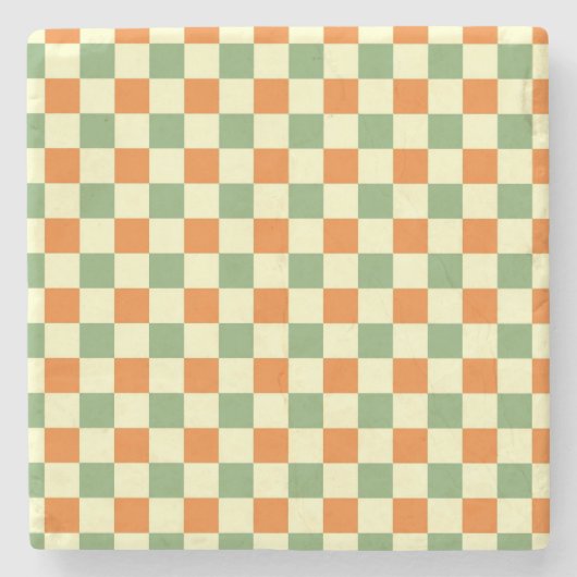 Green Orange Brown Checkered Gingham Pattern Steinuntersetzer (Vorderseite)