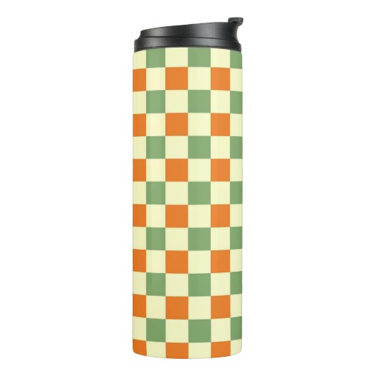 Green Orange Brown Checkered Gingham Pattern Thermosbecher (Nach links gedreht)