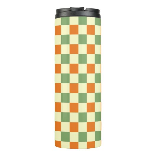 Green Orange Brown Checkered Gingham Pattern Thermosbecher (Rückseite)