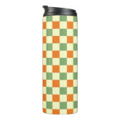 Green Orange Brown Checkered Gingham Pattern Thermosbecher (Nach rechts gedreht)