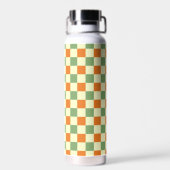 Green Orange Brown Checkered Gingham Pattern Trinkflasche (Rückseite)