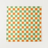 Green Orange Brown Checkered Gingham Pattern Wandteppich (Vorderseite (Horizontal))