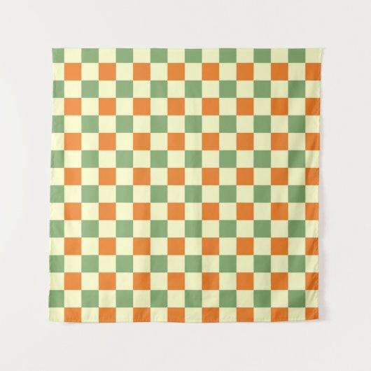 Green Orange Brown Checkered Gingham Pattern Wandteppich (Vorderseite (Horizontal))