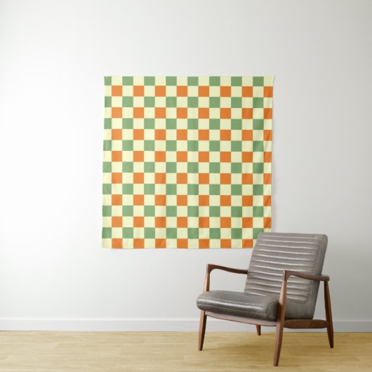 Green Orange Brown Checkered Gingham Pattern Wandteppich (Beispiel (Horizontal))