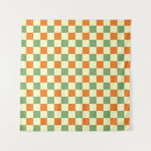 Green Orange Brown Checkered Gingham Pattern Wandteppich (Vorderseite)