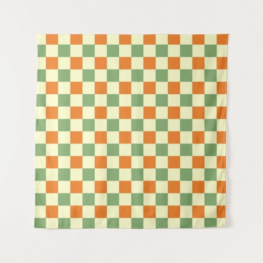 Green Orange Brown Checkered Gingham Pattern Wandteppich (Vorderseite)