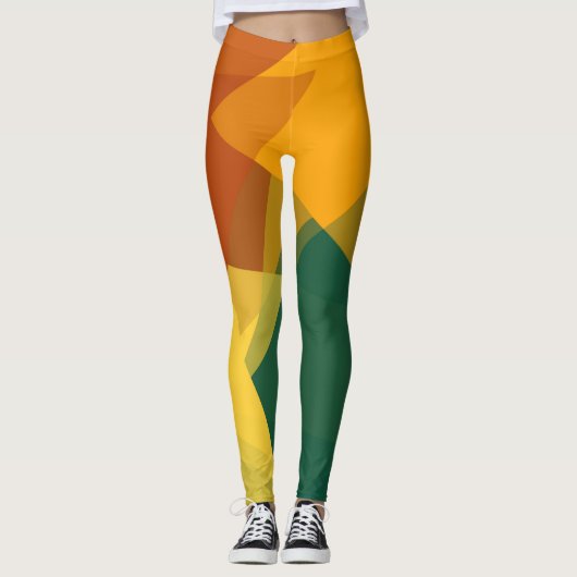 Green Orange Brown Modern Geometric Pattern Leggings (Vorderseite)
