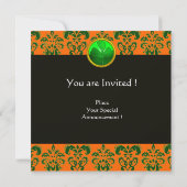 GREEN ORANGE DAMASK, KLEEBLATT MONOGRAMM schwarz Einladung (Rückseite)