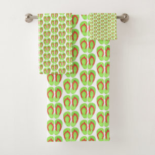 Green Orange Drehen Flop Sandals Beach House Somme Badhandtuch Set