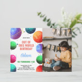 Green Orange Foto Weltraum Einladung zum Geburtsta (Stehend Vorderseite)